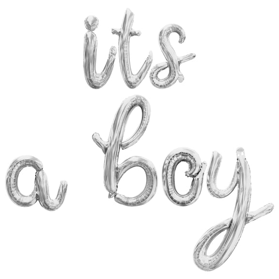 Cursive Script Letter Balloons - ITS A BOY 16" Inch Alphabet Letters Foil Mylar Balloon Baby Shower Party Banner (Silver)