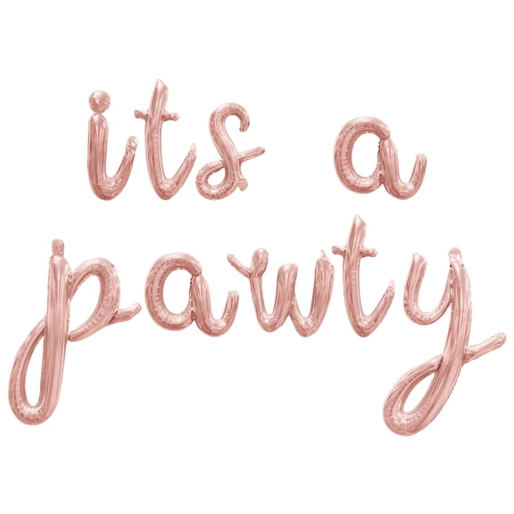 Cursive Script Letter Balloons - ITS A PAWTY 16" Inch Alphabet Letters Foil Mylar Balloon Pet Birthday Party Banner (Rose Gold)