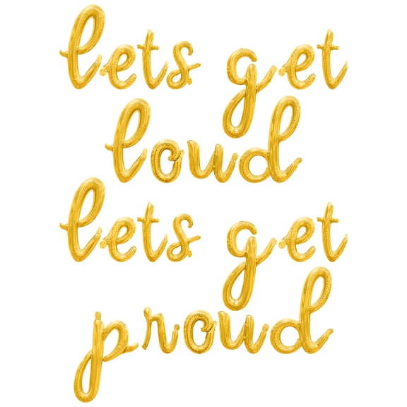 Cursive Script Letter Balloons - LETS GET LOUD LETS GET PROUD 16" Inch Alphabet Letters Foil Mylar Balloon Pride Day Party Banner (Gold)
