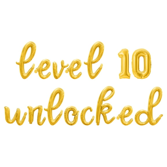 Cursive Script Letter Balloons - LEVEL 10 UNLOCKED 16" Inch Alphabet Letters Foil Mylar Balloon 10th Birthday Party Banner (Gold)