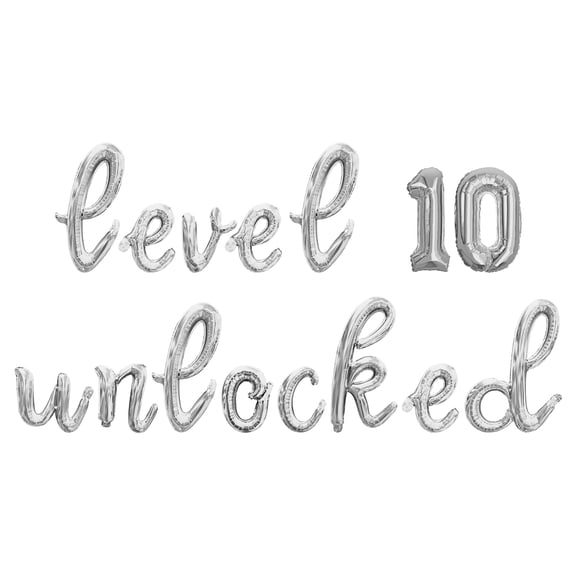 Cursive Script Letter Balloons - LEVEL 10 UNLOCKED 16" Inch Alphabet Letters Foil Mylar Balloon 10th Birthday Party Banner (Silver)