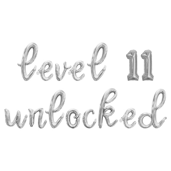 Cursive Script Letter Balloons - LEVEL 11 UNLOCKED 16" Inch Alphabet Letters Foil Mylar Balloon 11th Birthday Party Banner (Silver)