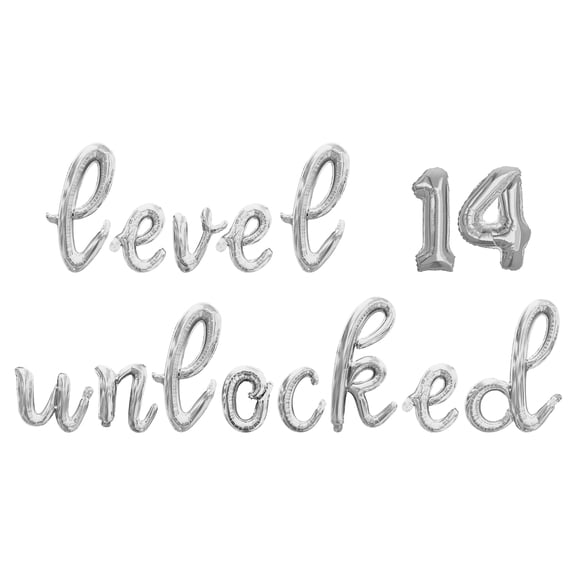 Cursive Script Letter Balloons - LEVEL 14 UNLOCKED 16" Inch Alphabet Letters Foil Mylar Balloon 14th Birthday Party Banner (Silver)