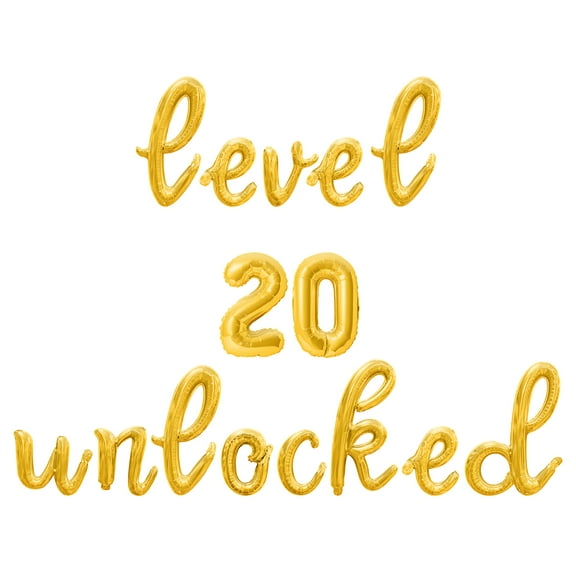 Cursive Script Letter Balloons - LEVEL 20 UNLOCKED 16" Inch Alphabet Letters Foil Mylar Balloon 20th Birthday Party Banner (Gold)