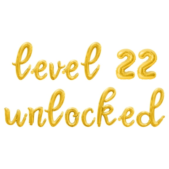 Cursive Script Letter Balloons - LEVEL 22 UNLOCKED 16" Inch Alphabet Letters Foil Mylar Balloon 22nd Birthday Party Banner (Gold)