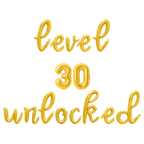 Cursive Script Letter Balloons - LEVEL 30 UNLOCKED 16" Inch Alphabet Letters Foil Mylar Balloon 30th Birthday Party Banner (Gold)