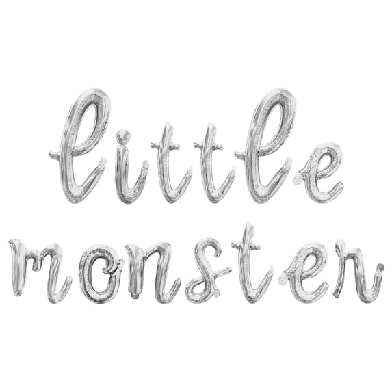 Cursive Script Letter Balloons - LITTLE MONSTER 16" Inch Alphabet Letters Foil Mylar Balloon Halloween Themed Baby Shower Party Banner (Silver)