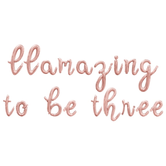 Cursive Script Letter Balloons - LLAMAZING TO BE THREE 16" Inch Alphabet Letters Foil Mylar Balloon 3rd Birthday Party Banner (Rose Gold)