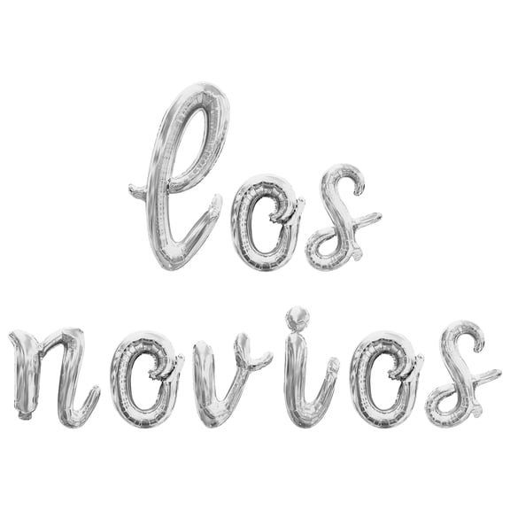 Cursive Script Letter Balloons - LOS NOVIOS 16" Inch Alphabet Letters Foil Mylar Balloon Engagement Party Banner (Silver)