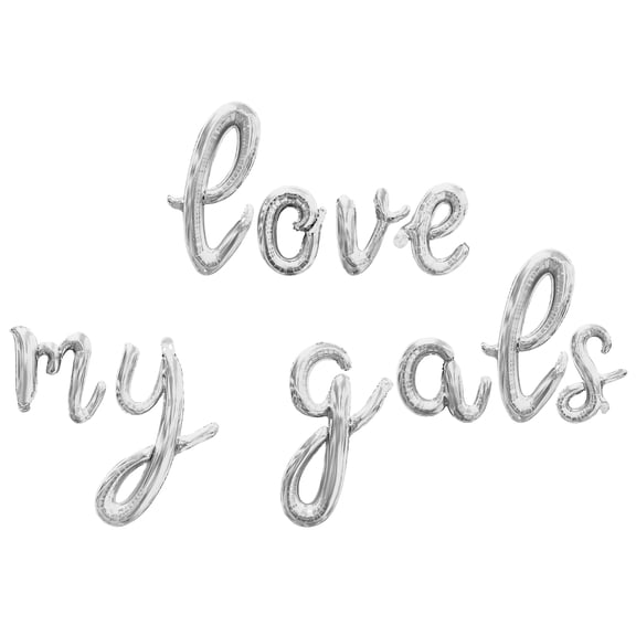 Cursive Script Letter Balloons - LOVE MY GALS 16" Inch Alphabet Letters Foil Mylar Balloon Galentines Day Party Banner (Silver)