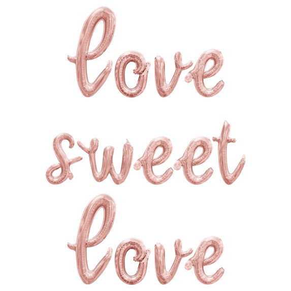 Cursive Script Letter Balloons - LOVE SWEET LOVE 16" Inch Alphabet Letters Foil Mylar Balloon Valentines Day Party Banner (Rose Gold)