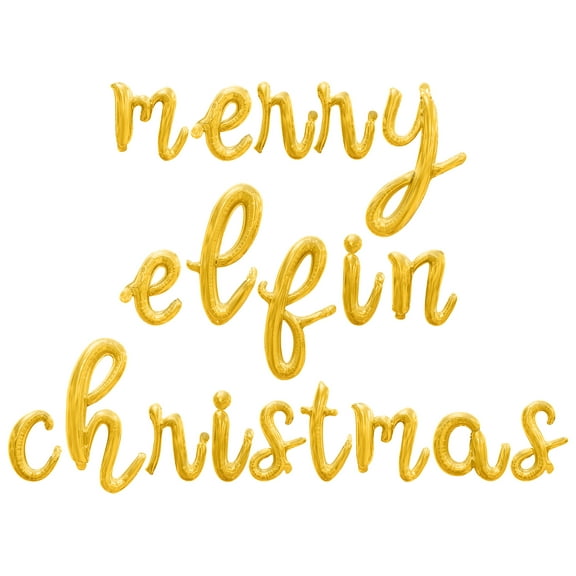 Cursive Script Letter Balloons - MERRY ELFIN CHRISTMAS 16" Inch Alphabet Letters Foil Mylar Balloon Christmas Party Banner (Gold)