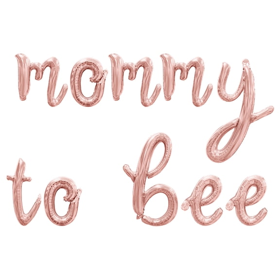 Cursive Script Letter Balloons - MOMMY TO BEE 16" Inch Alphabet Letters Foil Mylar Balloon Baby Shower Party Banner (Rose Gold)