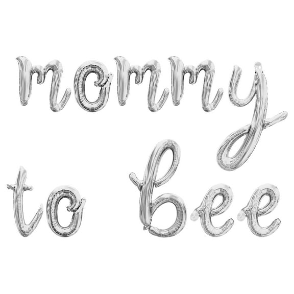 Cursive Script Letter Balloons - MOMMY TO BEE 16" Inch Alphabet Letters Foil Mylar Balloon Baby Shower Party Banner (Silver)