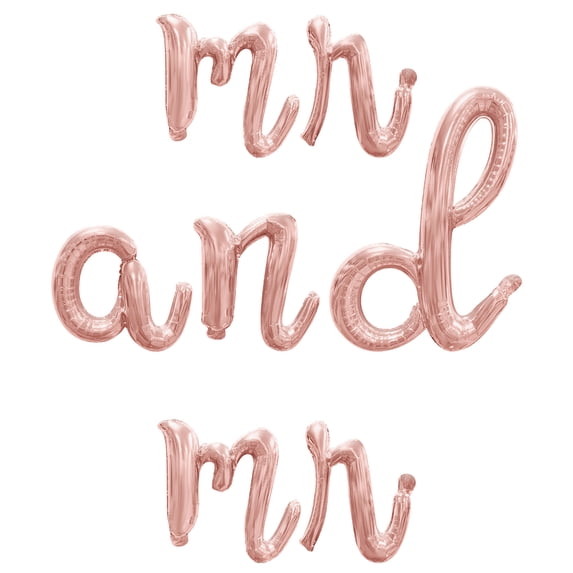 Cursive Script Letter Balloons - MR AND MR 16" Inch Alphabet Letters Foil Mylar Balloon Engagement Party Banner (Rose Gold)