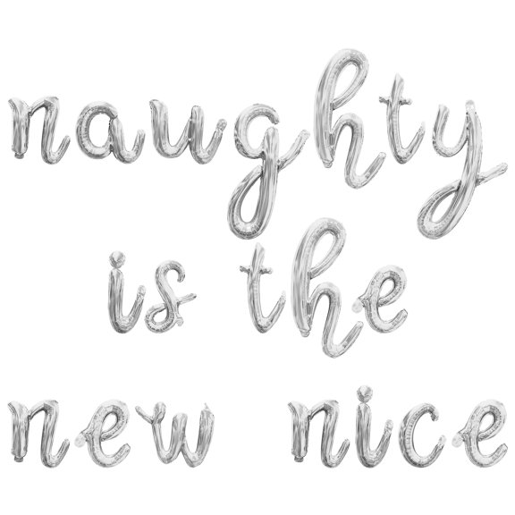 Cursive Script Letter Balloons - NAUGHTY IS THE NEW NICE 16" Inch Alphabet Letters Foil Mylar Balloon Christmas Party Banner (Silver)
