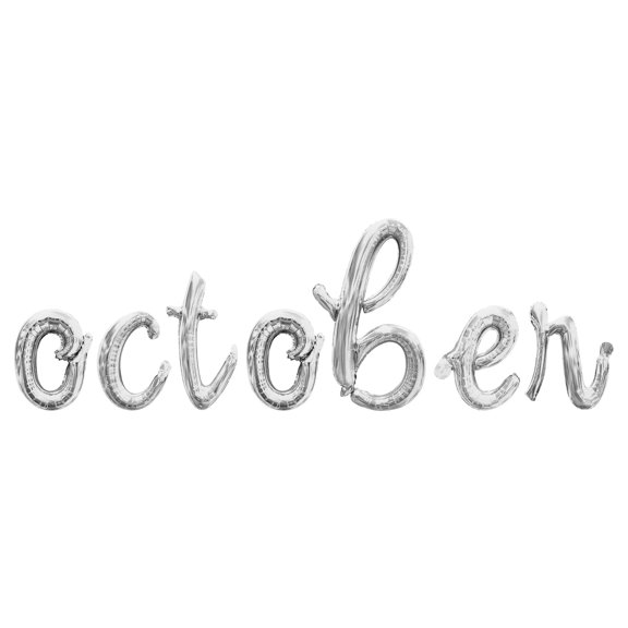 Cursive Script Letter Balloons - OCTOBER 16" Inch Alphabet Letters Foil Mylar Balloon October Birthday Party Banner (Silver)
