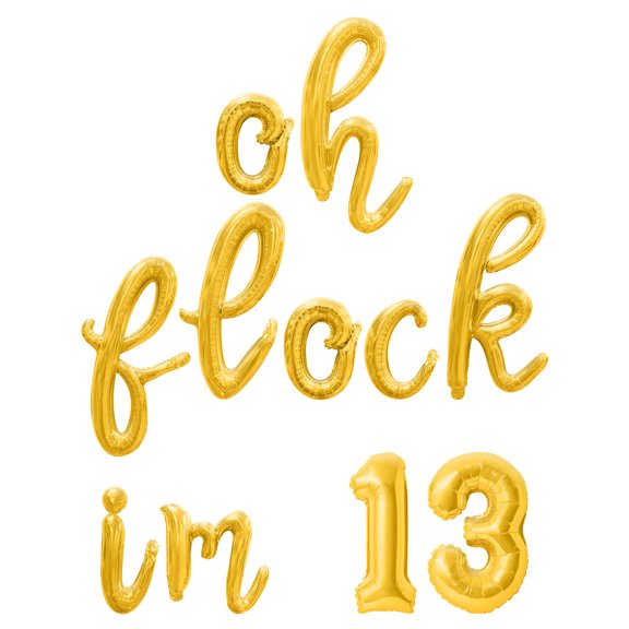 Cursive Script Letter Balloons - OH FLOCK IM 13 16" Inch Alphabet Letters Foil Mylar Balloon 13th Birthday Party Banner (Gold)