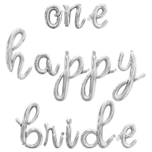 Cursive Script Letter Balloons - ONE HAPPY BRIDE 16" Inch Alphabet Letters Foil Mylar Balloon Bachelorette Party Banner (Silver)