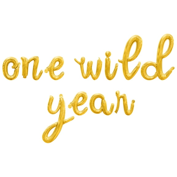 Cursive Script Letter Balloons - ONE WILD YEAR 16" Inch Alphabet Letters Foil Mylar Balloon 1st Birthday Party Banner (Gold)