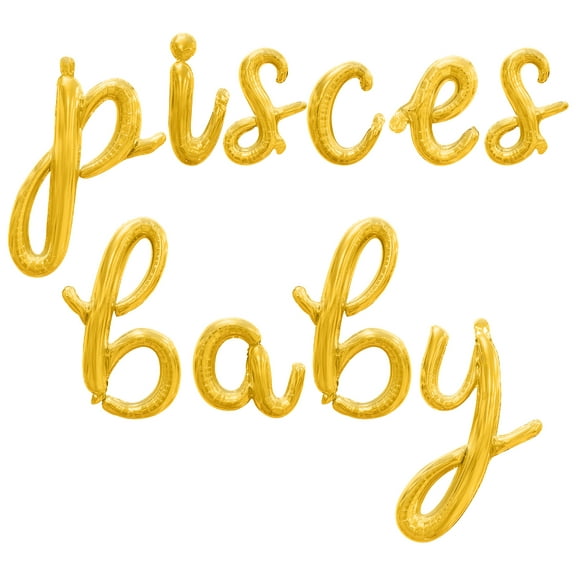 Cursive Script Letter Balloons - PISCES BABY 16" Inch Alphabet Letters Foil Mylar Balloon Birthday Party Banner (Gold)