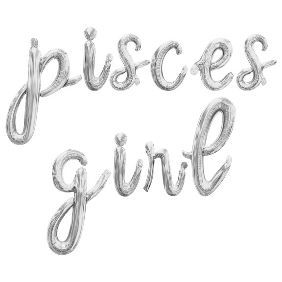 Cursive Script Letter Balloons - PISCES GIRL 16" Inch Alphabet Letters Foil Mylar Balloon Pisces Birthday Party Banner (Silver)