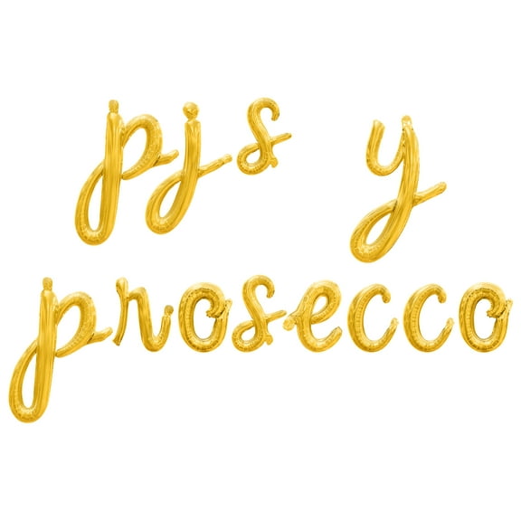 Cursive Script Letter Balloons - PJS Y PROSECCO 16" Inch Alphabet Letters Foil Mylar Balloon Bachelorette Party Banner (Gold)