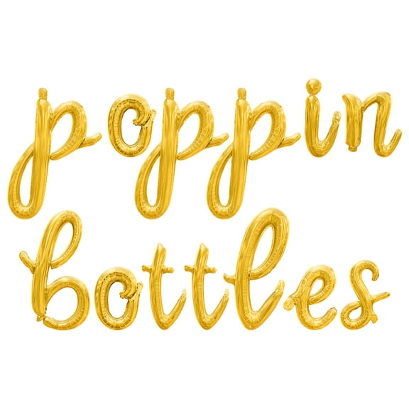 Cursive Script Letter Balloons - POPPIN BOTTLES 16" Inch Alphabet Letters Foil Mylar Balloon Baby Shower Party Banner (Gold)
