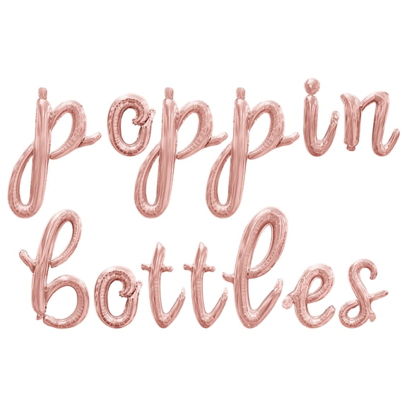 Cursive Script Letter Balloons - POPPIN BOTTLES 16" Inch Alphabet Letters Foil Mylar Balloon Baby Shower Party Banner (Rose Gold)