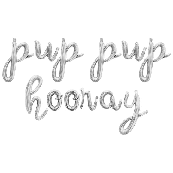 Cursive Script Letter Balloons - PUP PUP HOORAY 16" Inch Alphabet Letters Foil Mylar Balloon Dog Birthday Party Banner (Silver)