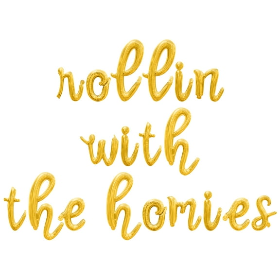 Cursive Script Letter Balloons - ROLLIN WITH THE HOMIES 16" Inch Alphabet Letters Foil Mylar Balloon Roller Skating Birthday Party Banner (Gold)