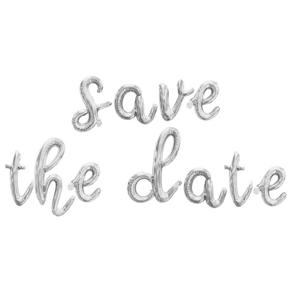 Cursive Script Letter Balloons - SAVE THE DATE 16" Inch Alphabet Letters Foil Mylar Balloon Save The Date Party Banner (Silver)