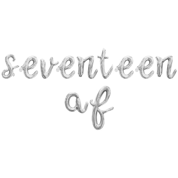Cursive Script Letter Balloons - SEVENTEEN AF 16" Inch Alphabet Letters Foil Mylar Balloon 17th Birthday Party Banner (Silver)