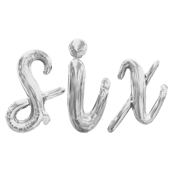 Cursive Script Letter Balloons - SIX 16" Inch Alphabet Letters Foil Mylar Balloon 6th Birthday Party Banner (Silver)