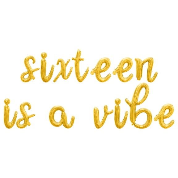 Cursive Script Letter Balloons - SIXTEEN IS A VIBE 16" Inch Alphabet Letters Foil Mylar Balloon 16th Birthday Party Banner (Gold)