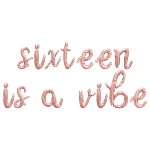 Cursive Script Letter Balloons - SIXTEEN IS A VIBE 16" Inch Alphabet Letters Foil Mylar Balloon 16th Birthday Party Banner (Rose Gold)