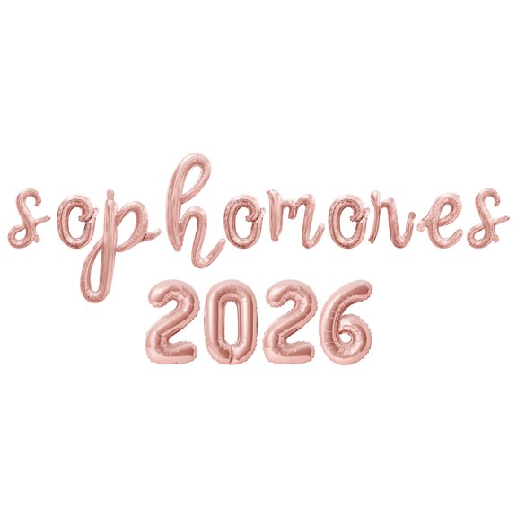 Cursive Script Letter Balloons - SOPHOMORES 2026 16" Inch Alphabet Letters Foil Mylar Balloon Sophomore Year Party Banner (Rose Gold)