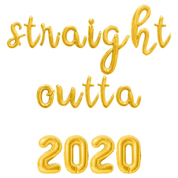 Cursive Script Letter Balloons - STRAIGHT OUTTA 2020 16" Inch Alphabet Letters Foil Mylar Balloon Birthday Party Banner (Gold)