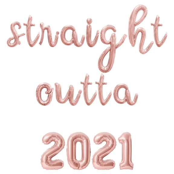 Cursive Script Letter Balloons - STRAIGHT OUTTA 2021 16" Inch Alphabet Letters Foil Mylar Balloon Birthday Party Banner (Rose Gold)