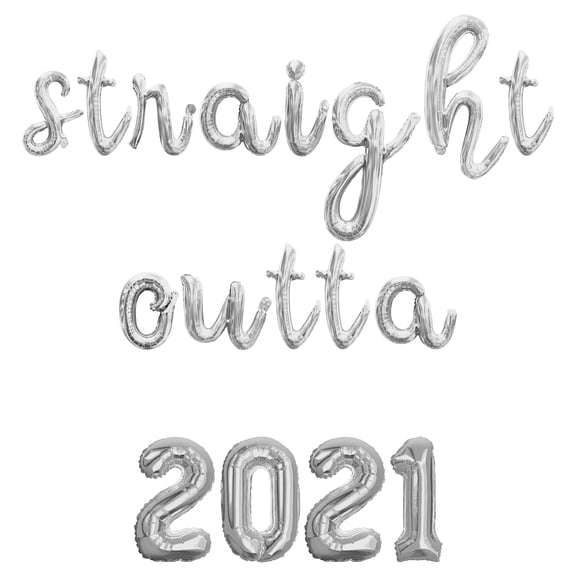 Cursive Script Letter Balloons - STRAIGHT OUTTA 2021 16" Inch Alphabet Letters Foil Mylar Balloon Birthday Party Banner (Silver)