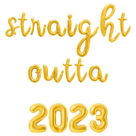 Cursive Script Letter Balloons - STRAIGHT OUTTA 2023 16" Inch Alphabet Letters Foil Mylar Balloon Birthday Party Banner (Gold)