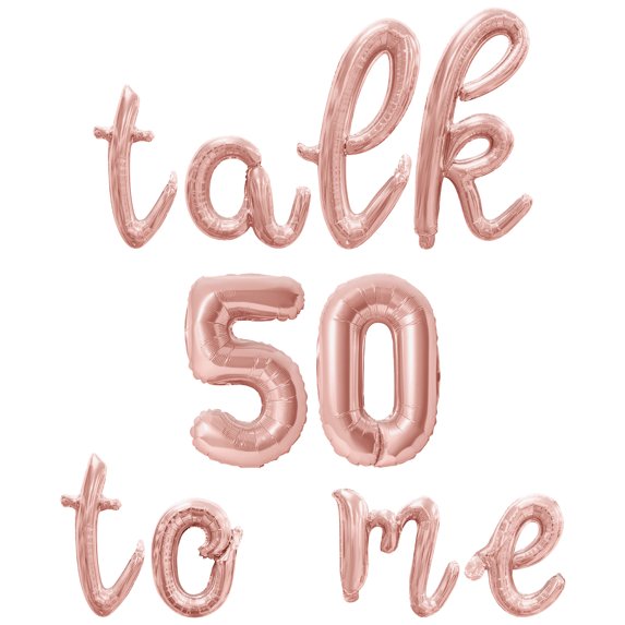 Cursive Script Letter Balloons - TALK 50 TO ME 16" Inch Alphabet Letters Foil Mylar Balloon 50th Birthday Party Banner (Rose Gold)