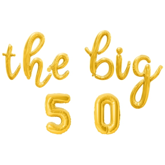 Cursive Script Letter Balloons - THE BIG 5 0 16" Inch Alphabet Letters Foil Mylar Balloon 50th Birthday Party Banner (Gold)