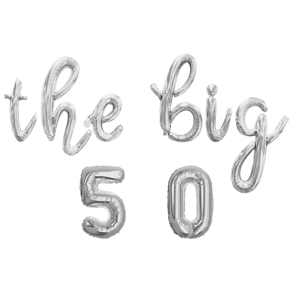 Cursive Script Letter Balloons - THE BIG 5 0 16" Inch Alphabet Letters Foil Mylar Balloon 50th Birthday Party Banner (Silver)