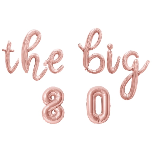 Cursive Script Letter Balloons - THE BIG 8 0 16" Inch Alphabet Letters Foil Mylar Balloon 80th Birthday Party Banner (Rose Gold)