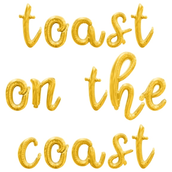 Cursive Script Letter Balloons - TOAST ON THE COAST 16" Inch Alphabet Letters Foil Mylar Balloon Bachelorette Party Banner (Gold)