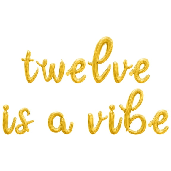 Cursive Script Letter Balloons - TWELVE IS A VIBE 16" Inch Alphabet Letters Foil Mylar Balloon 12th Birthday Party Banner (Gold)