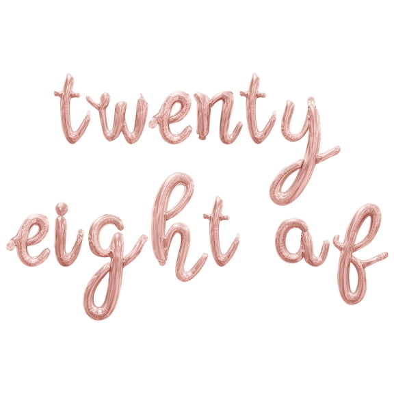 Cursive Script Letter Balloons - TWENTY EIGHT AF 16" Inch Alphabet Letters Foil Mylar Balloon 28th Birthday Party Banner (Rose Gold)
