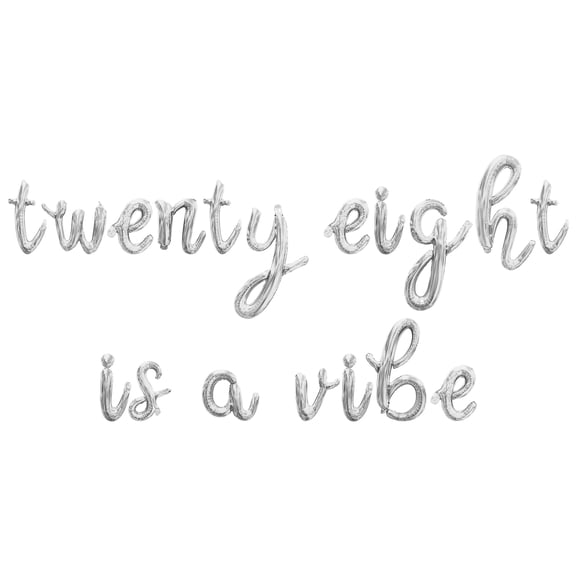 Cursive Script Letter Balloons - TWENTY EIGHT IS A VIBE 16" Inch Alphabet Letters Foil Mylar Balloon 28th Birthday Party Banner (Silver)
