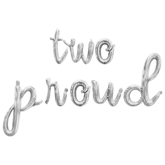Cursive Script Letter Balloons - TWO PROUD 16" Inch Alphabet Letters Foil Mylar Balloon 2nd Birthday Party Banner (Silver)